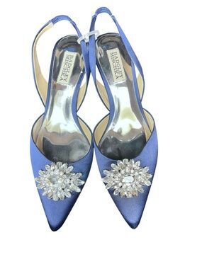 Badgley Mischka Navy Embellished Slingback kitten Heels 7.5